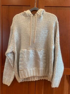 Zara Chunky Knit Hoodie in Beige
